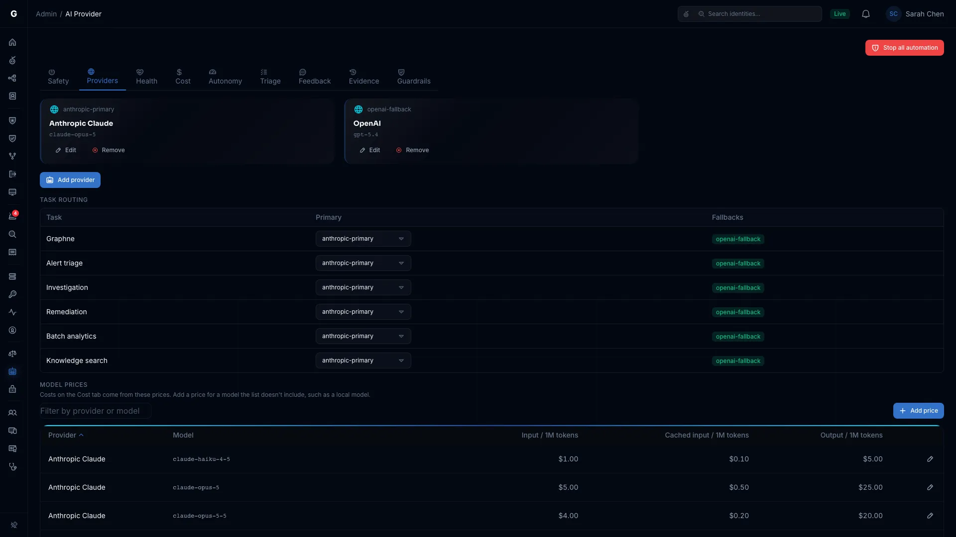 The AI Provider page with the Providers tab open and no providers added yet