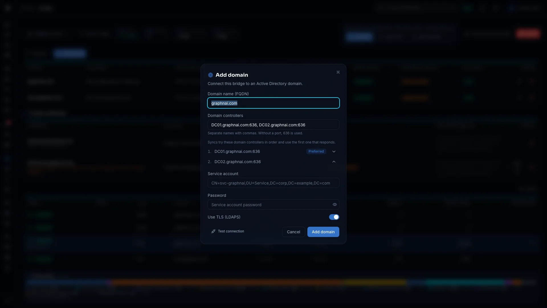 Add domain form filled in from discovery with the controller addresses