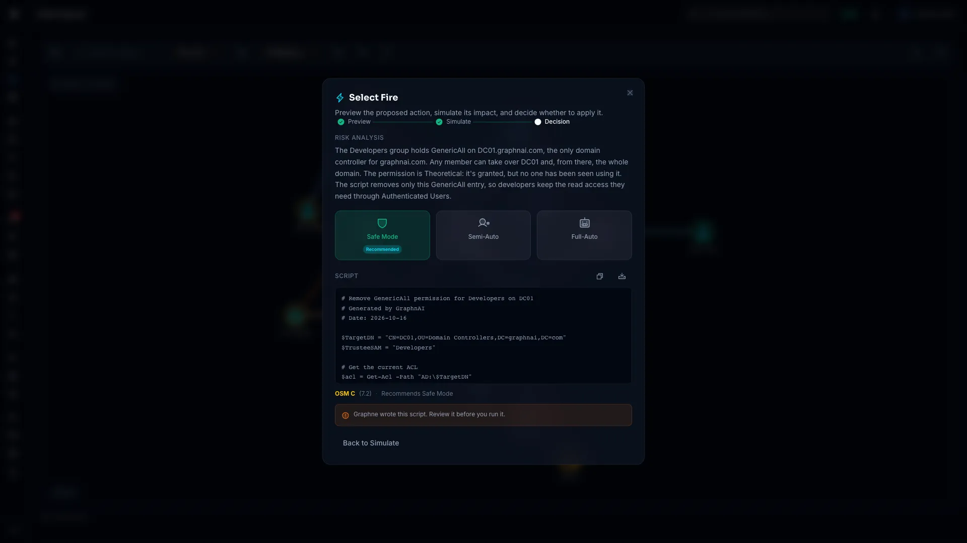 Safe Mode with the script in a code block and its copy and download buttons