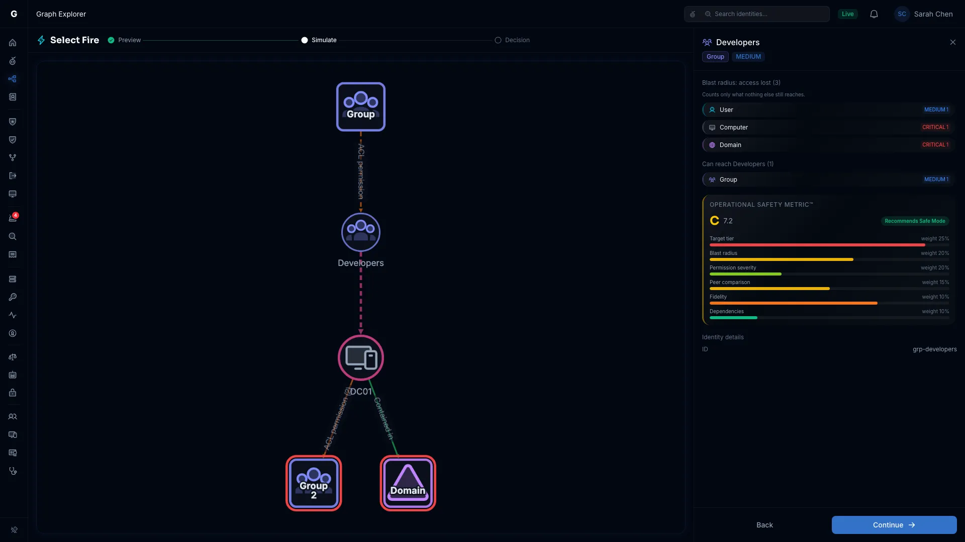 The Simulate step with the simulation graph on the left and the detail flyout on the right