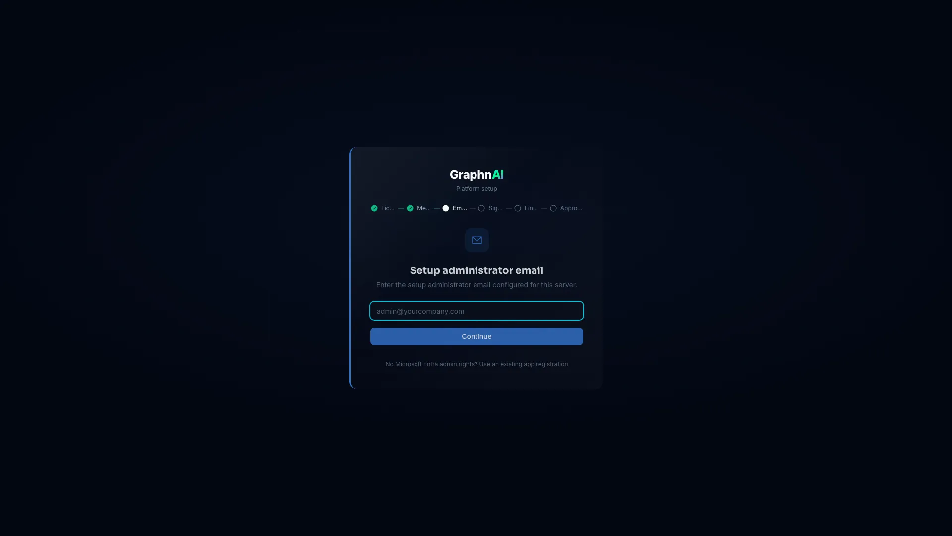 Setup wizard email input screen