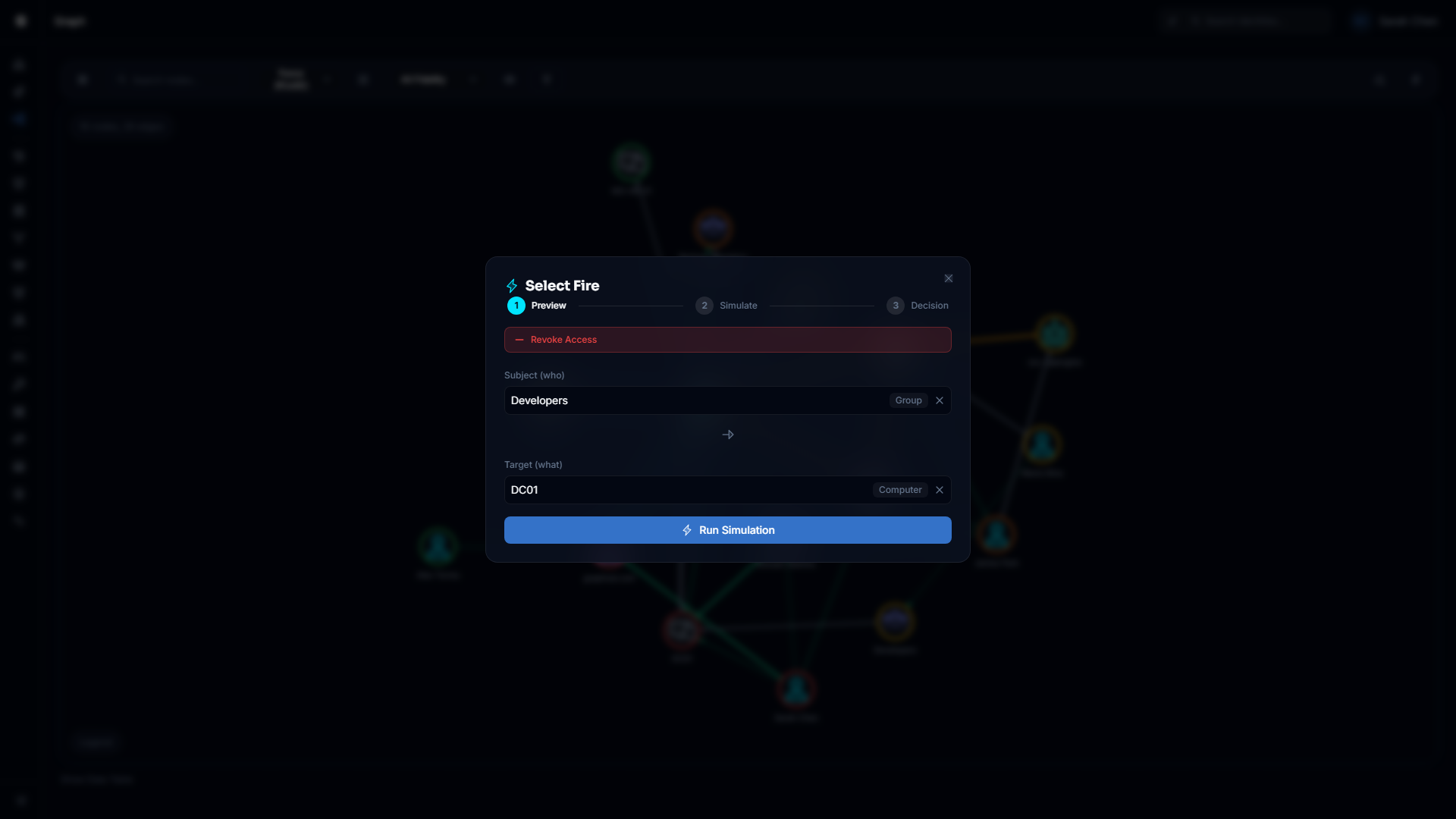 Select Fire preview showing subject and target selection